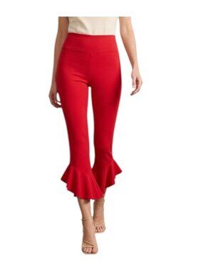 Slim Factor Investments Red High Waisted Ruffled Leg Slimming Leggings Large